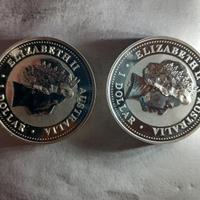 N°  2 MONETE AUSTRALIA 1 DOLLARO 2001  1 ONCIA AG