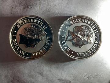 N°  2 MONETE AUSTRALIA 1 DOLLARO 2001  1 ONCIA AG