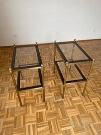 Coppia comodini vintage in ottone e vetro