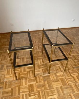 Coppia comodini vintage in ottone e vetro
