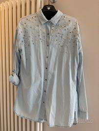 Camicia guess jeans con perline e strass