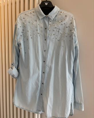 Camicia guess jeans con perline e strass
