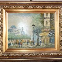 Quadro olio su tela paesaggio cittadino + cornice