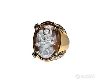 Alasia Anello Oro Rosa 750 Cammeo Diamanti Neri