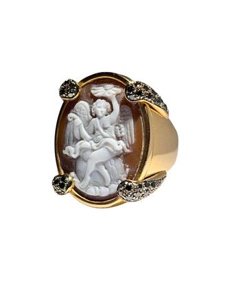 Alasia Anello Oro Rosa 750 Cammeo Diamanti Neri