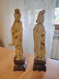 Coppia di statuette cinesi in pietra  Saponaria 