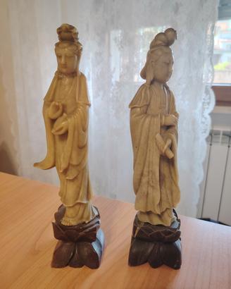 Coppia di statuette cinesi in pietra  Saponaria 
