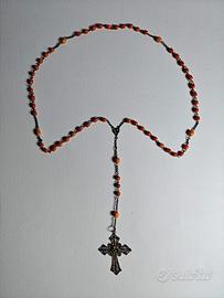 Antico rosario in corallo con croce in filigrana