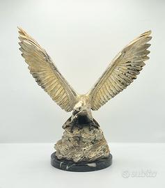 Scultura Aquila in Argento su Base in Marmo