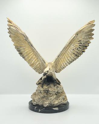 Scultura Aquila in Argento su Base in Marmo