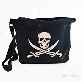 💀🏴☠️Borsa Messenger Nera in Tela Pirati