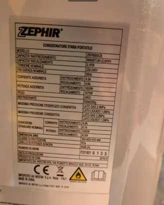 condizionatore d'area portatile zephir 