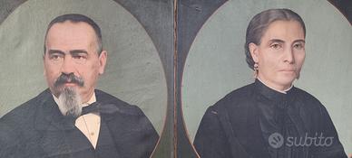 Coppia ritratti olio su tela 1880 Corrado Leone