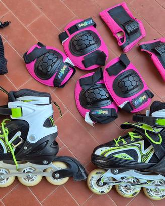 pattini in linea bambino regolabili + protezioni