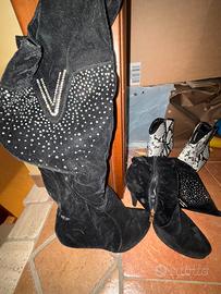 Stivali donna in velluto con strass