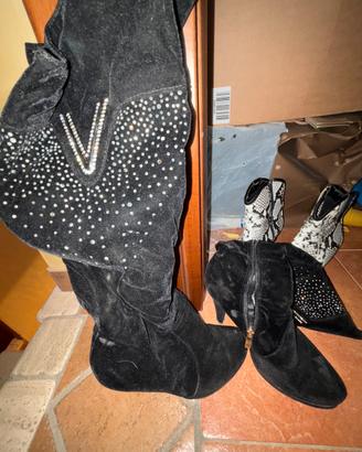 Stivali donna in velluto con strass