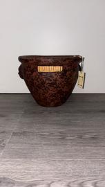 Vaso decorativo marrone con inserti vimini nuovo