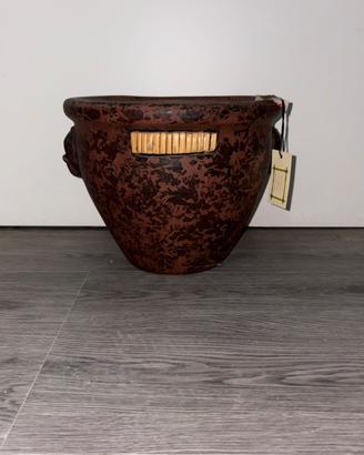 Vaso decorativo marrone con inserti vimini nuovo