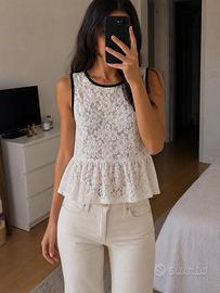 Top peplo Asos pizzo bianco profili neri tg L