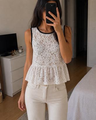 Top peplo Asos pizzo bianco profili neri tg L