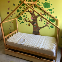 Letto bambini casetta in legno pino con materasso