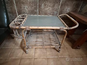 Carrello Rattan portavivande anni 50