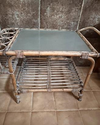 Carrello Rattan portavivande anni 50