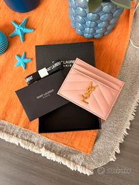 Portacarte Saint Laurent in pelle rosa cipria