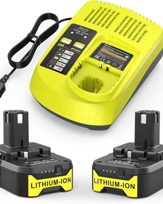 P103 18V 3000mAh Caricabatterie per Ryobi 2er Pack