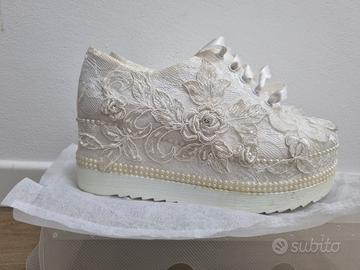 scarpe sneaker da sposa matrimonio bianche nr 38