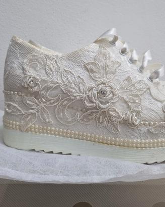 scarpe sneaker da sposa matrimonio bianche nr 38