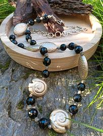 Collana etnica con pietre dure di ossidiana