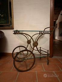Carrellino Porta Bevande in Vetro e Ottone