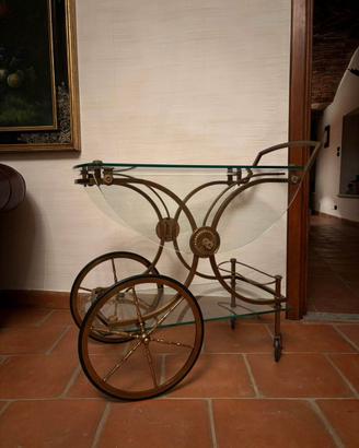 Carrellino Porta Bevande in Vetro e Ottone