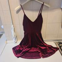 Vestito Corto in Velluto Bordeaux