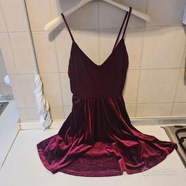 Vestito Corto in Velluto Bordeaux
