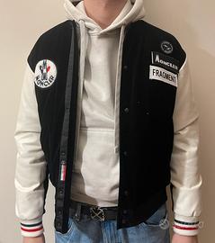 Moncler piumino bomber in velluto rigato e pvc