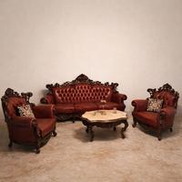 set salotto in pelle capitonnè e legno massello