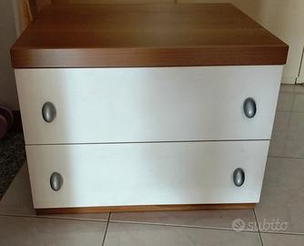 Comodino 2 cassetti legno e bianco