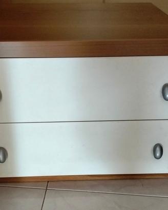 Comodino 2 cassetti legno e bianco