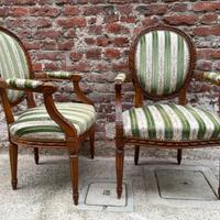 Coppia poltrone sedie epoca legno stoffa antiche