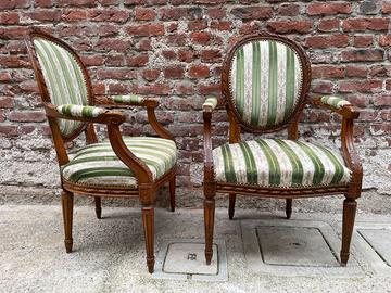 Coppia poltrone sedie epoca legno stoffa antiche
