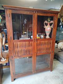 Mobile etnico in legno teak con ampia vetrina