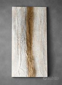 Quadro astratto materico su tela 40x80 bianco e or