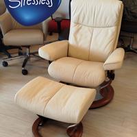 STRESSLESS POLTRONA RELAX IN PELLE C/POUF - S
