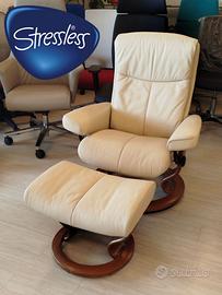 STRESSLESS POLTRONA RELAX IN PELLE C/POUF - S