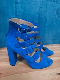 Sandali con tacco numero 40 blu elettrico fibbia M