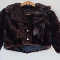 Giacca Corta Vintage in Visone Marrone 