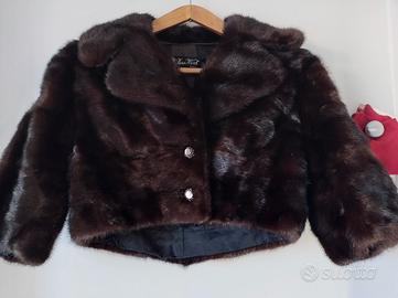 Giacca Corta Vintage in Visone Marrone 