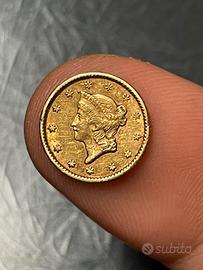 Rara moneta oro 1 Dollaro Liberty Head 1851 USA